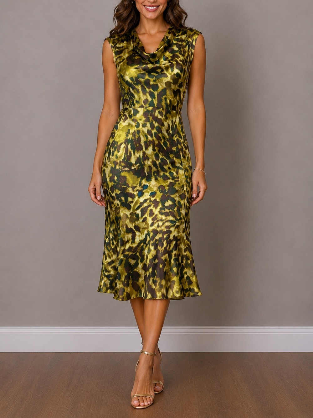 NWT ANNE KLEIN LEOPARD PRINT MIDI DRESS | COWL NECK| CAREER TO COCKTAIL | SIZE 4